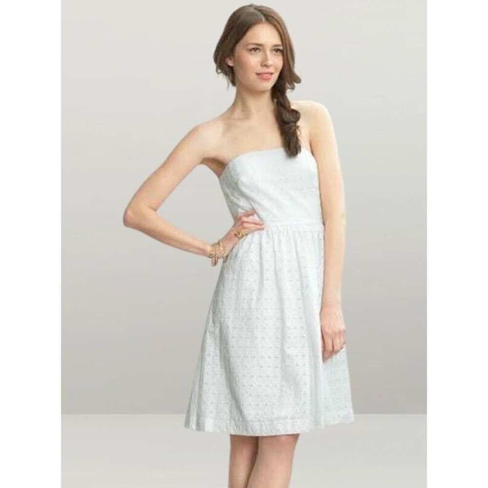Banana Republic Womens Dress Eyelet Strapless Mini 100% Cotton White Size 2